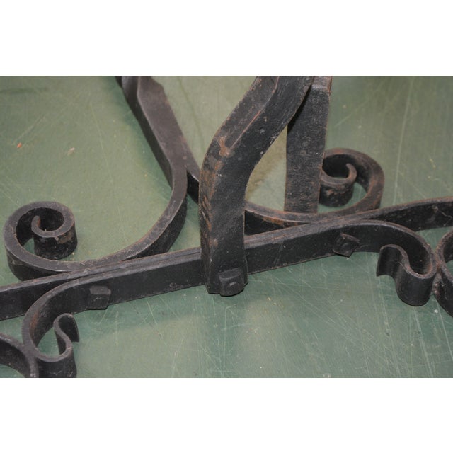 Vintage Pair Tall Black Gothic / Arts & Crafts Scroll & Twisted Iron Fire Dogs Fireplace Andirons For Sale - Image 11 of 14