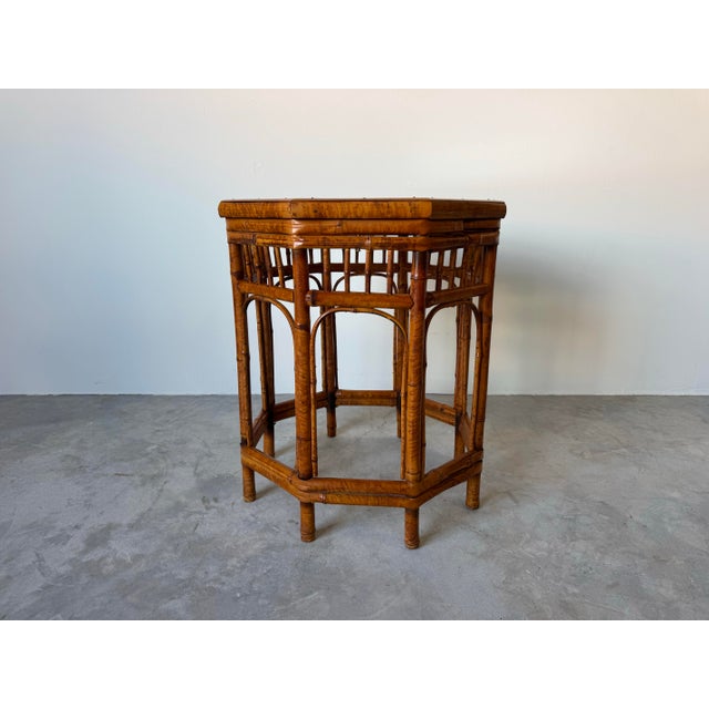 Vintage Burnt Bamboo Octagonal Brighton Pavilion-Style Side Table For Sale In Miami - Image 6 of 12