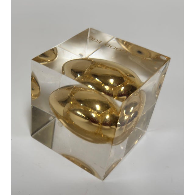 Postmodern Lucite “Golden Egg” Paperweight, “For a Good Egg,” Circa 1970s For Sale - Image 10 of 14