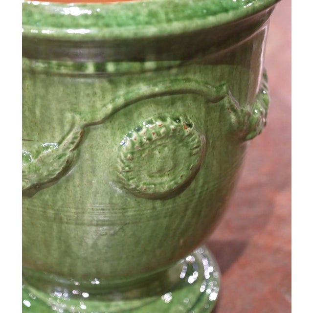 Pair of French Handmade Green Glazed Terracotta Anduze Planters by La Madeleine For Sale - Image 4 of 9