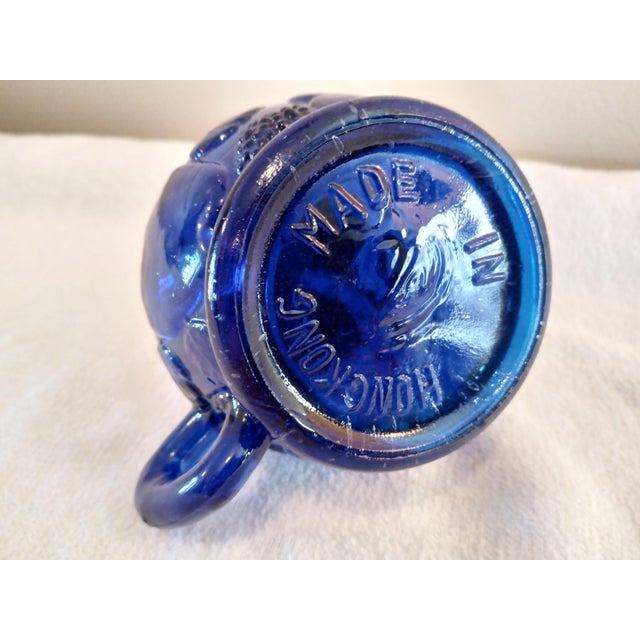 Metal Vintage Kerosene Oil Lamp Cobalt Blue Embossed Fruit Pattern For Sale - Image 7 of 7