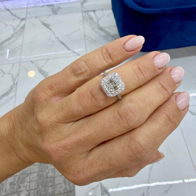 Tiffany & Co. Pt950 2.73ctw Cushion Cut Diamond Halo Engagement Ring, Size 5 For Sale - Image 11 of 12