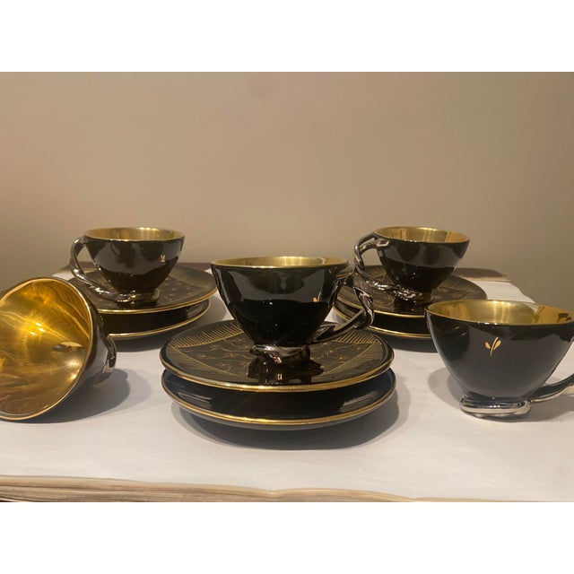 Vintage Black and Gold Demitasse Set For Sale In Providence - Image 6 of 6