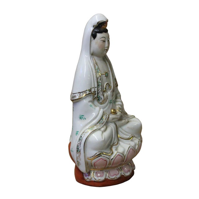 Chinese Small Handmade Ceramic Sitting Kwan Yin Statue Chairish