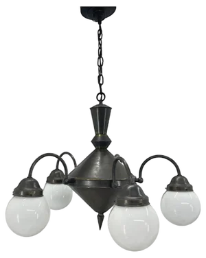 Art Deco Metal and Milk Glass Chandelier, 1930s