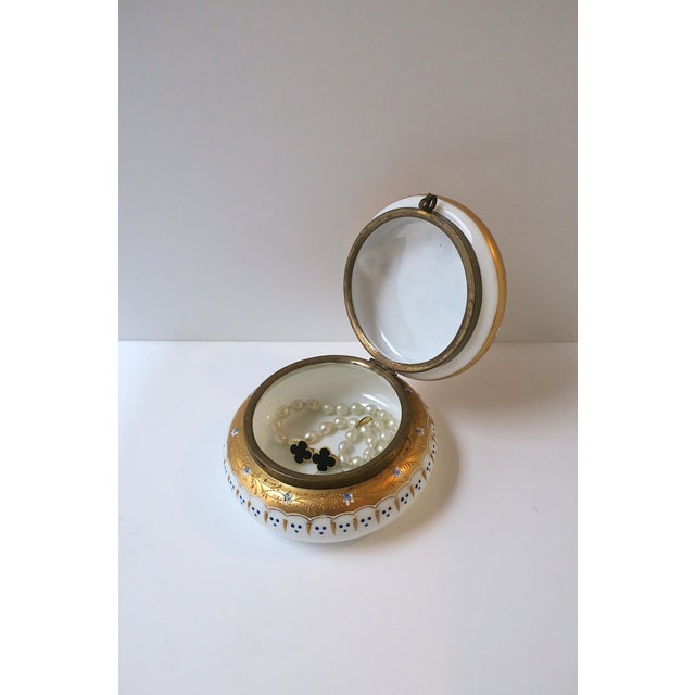 White Antique Vanity Jewelry Box Bohemian Gold White Opaline Glass, Ca. Late 19th C For Sale - Image 8 of 15