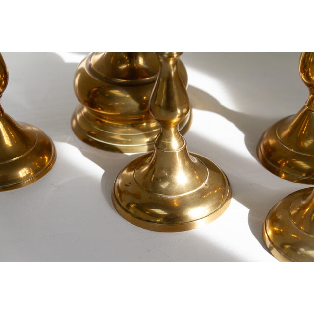 Metal Vintage Danish Brass Candlesticks, 1950s, Set of 5 For Sale - Image 7 of 18
