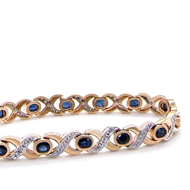 2020s 14ct Yellow Gold Sapphire and Diamond Bracelet 0.56ct 20.13g For Sale - Image 5 of 8