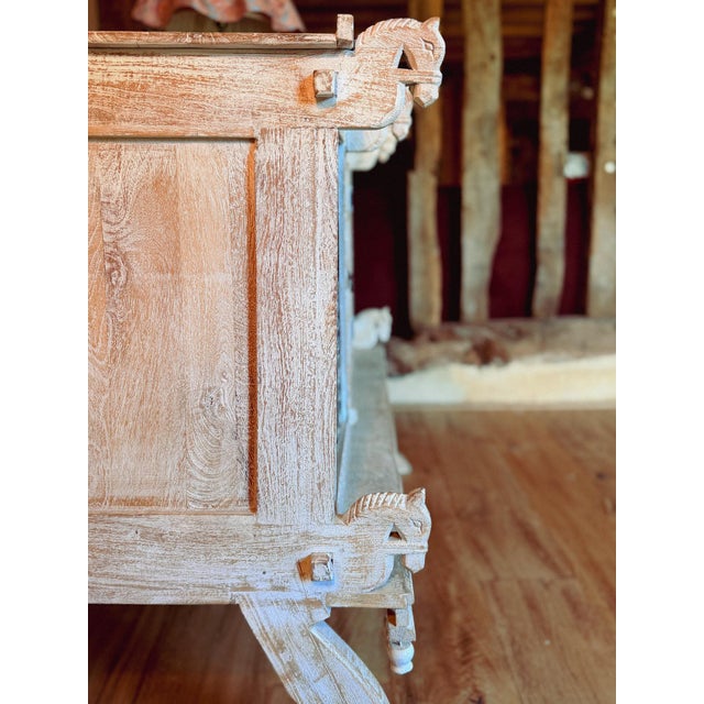 Mid-Century Indian Carved Cabinet with Horse-Head Details, 1970s For Sale - Image 4 of 8