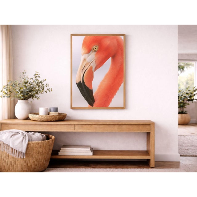 Paper Flamingo Portrait Close-Up, Minimalist Wildlife Art Print, 24″ × 36″ For Sale - Image 7 of 7