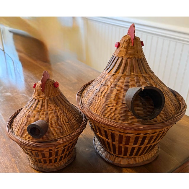 Farmhouse Mid 20th Century Boho Shanghai Weave Chicken Baskets For Sale - Image 3 of 12