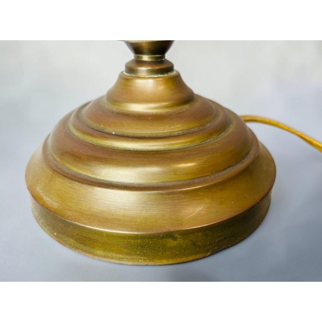 Art Nouveau Whiplash Curve Brass Tulip and Green Glass Table Lamp, 1950s For Sale - Image 13 of 14