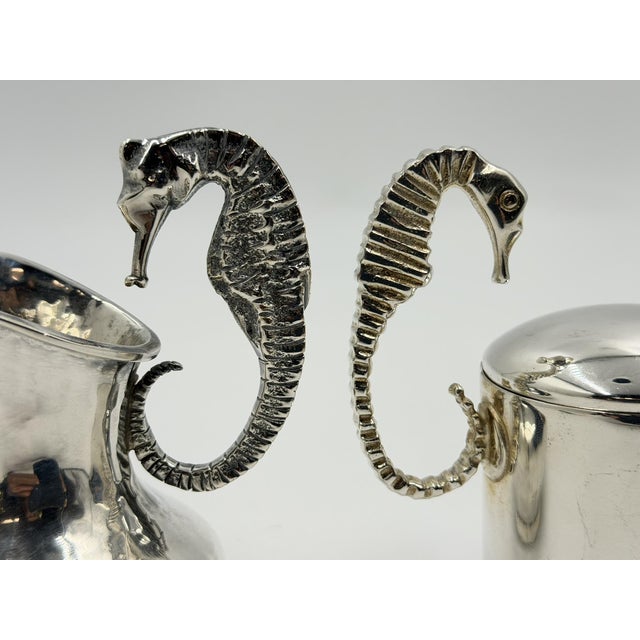 Silver 1950s Los Castillo Taxco Seahorse Silver Plate Creamer & Sugar Set For Sale - Image 8 of 18