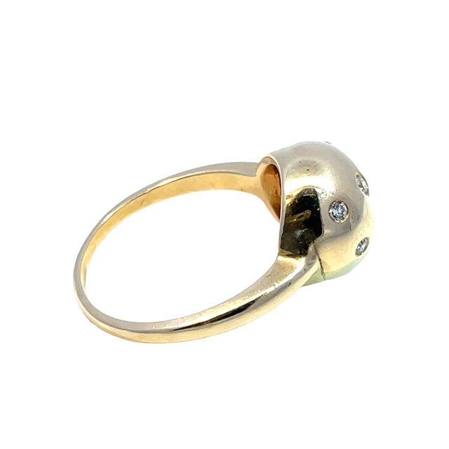 Modern 14k Yellow Gold Mushroom Ring With Studded Diamonds, Size 7.25 For Sale - Image 3 of 4