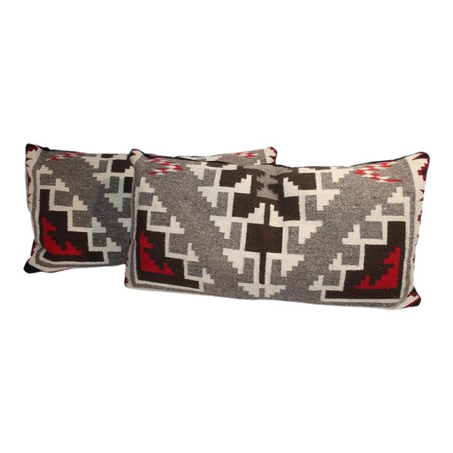 Mid 20th Century Hand Woven Geometric Bolster Pillows- Set of 2 For Sale