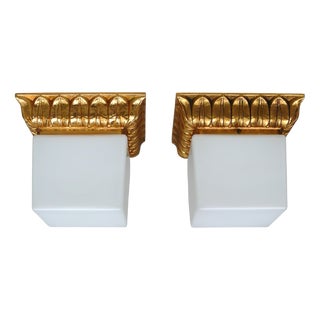 Ceiling Lights in Gold-Plated Aluminum with Overlaid Glass Cubes from Glashütte Limburg, 1970s, Set of 2 For Sale