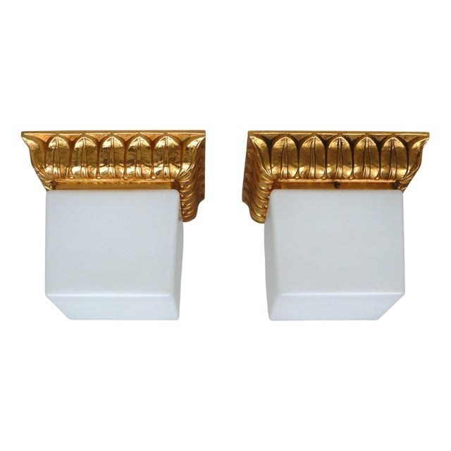 Ceiling Lights in Gold-Plated Aluminum with Overlaid Glass Cubes from Glashütte Limburg, 1970s, Set of 2 For Sale