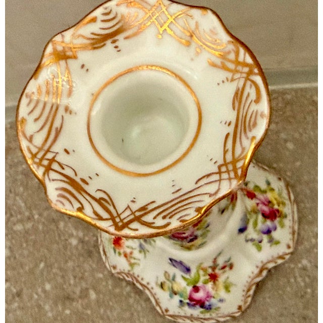 Dresden Porcelain Dresden, Germany Hand Painted Floral With Gold Accents Porcelain Candlestick For Sale - Image 4 of 12