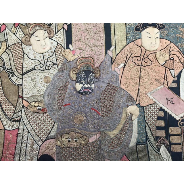 Black Antique Chinese Pictural Embroidery with Silk and Metal, 1920s For Sale - Image 8 of 17