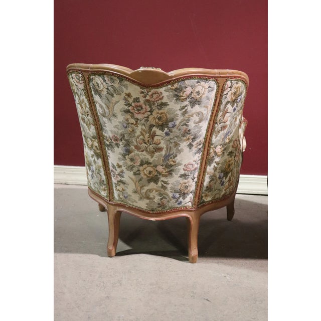 1950s Carved Painted French Louis XV Tub Style Bergere Chairs Circa 1940 - a Pair For Sale - Image 5 of 13