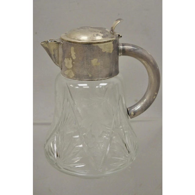 Glass Antique Victorian Silver Plated German Cut Crystal Glass Lemonade Water Pitcher For Sale - Image 7 of 10