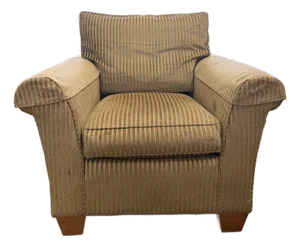 Vintage Stickley Fine Upholstery Club Arm Chair in Neutral Striped Fabric