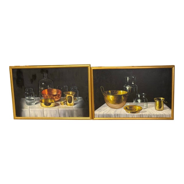 1950s Gyula Paksy - Oil. Gyula Paksy (Hungarian 1912- ) Stunning Photo Realism Still Life Painting (Pair) For Sale