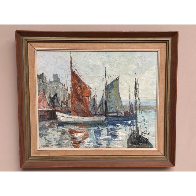 Inge Camill, Boats in Harbour, 1950s, Oil on Canvas, Framed For Sale - Image 17 of 18