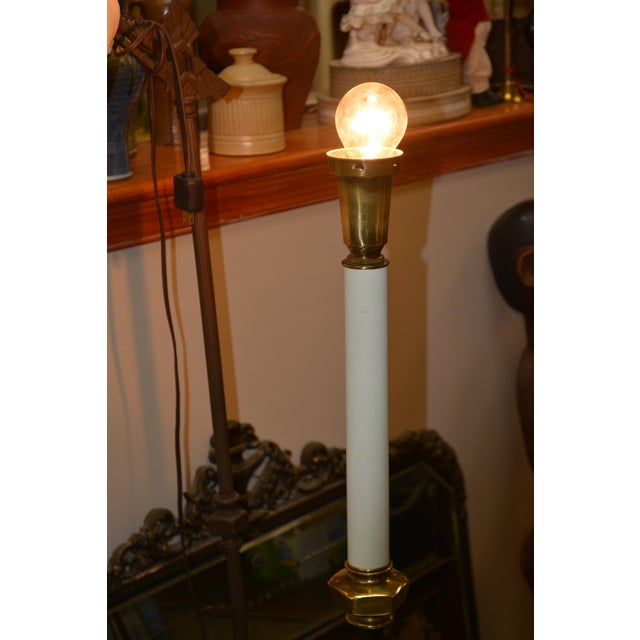 Vintage Mid-Century Torchiere Floor Lamp Gallery Edge Center Round Brass Tray Table For Sale - Image 11 of 12