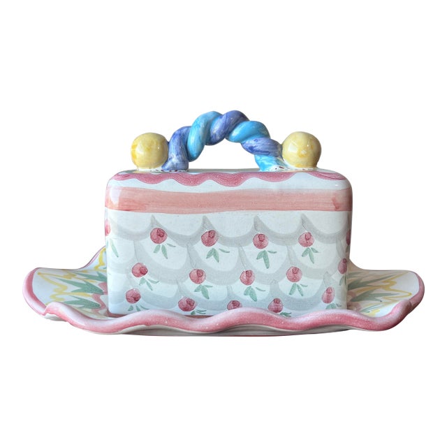 Vintage 1990 Mackenzie Childs Victoria and Richard Butter Dish For Sale