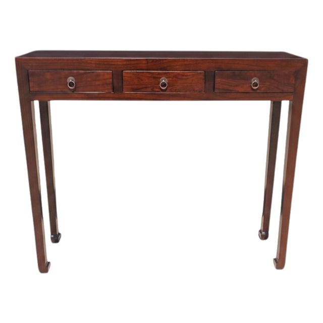 Vintage Elm 3-Drawer Console Table For Sale
