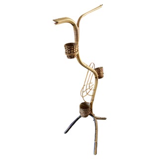 Vintage Bamboo and Rattan Plant Stand from Rohé Noordwolde, 1950s For Sale