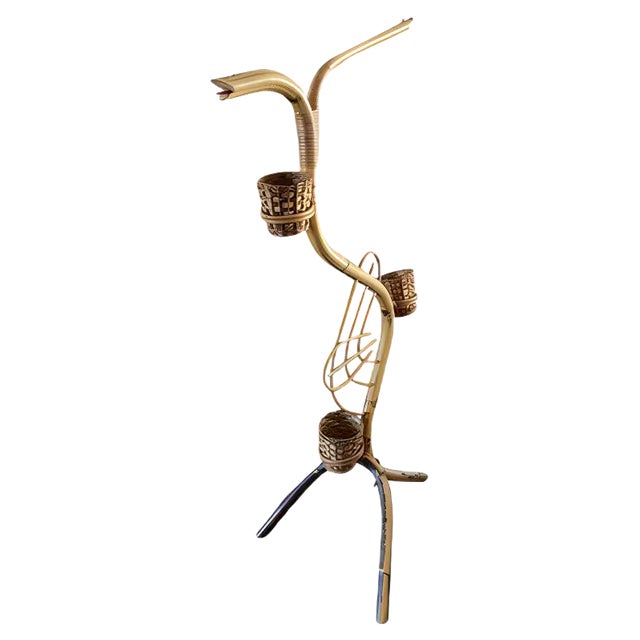 Vintage Bamboo and Rattan Plant Stand from Rohé Noordwolde, 1950s For Sale