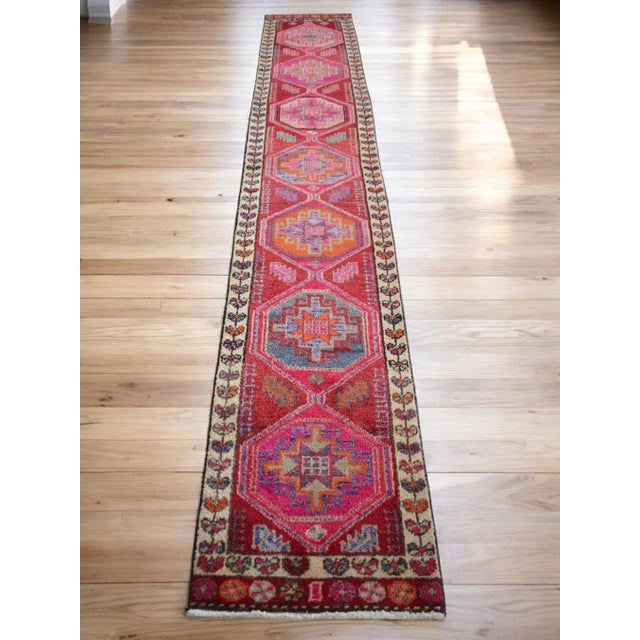 Textile Turkish Runner Rug, Hand-Knotted Organic Wool Runner Rug Kitchen Island Sied Long - Narrow Runner For Sale - Image 7 of 14