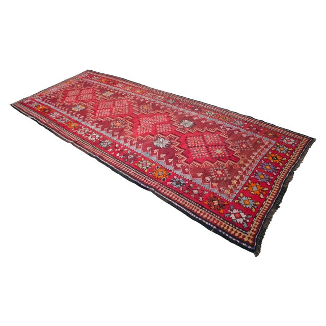 1940s Antique Turkish Rug Kilim Handmade Wide Runner - 4′11″ X 12′5″ For Sale - Image 6 of 17