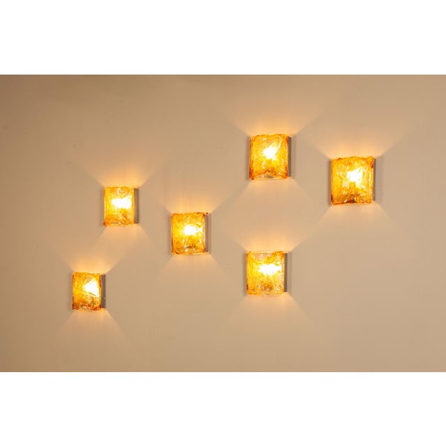 Glass Wall Appliques in Amber Glass and Metal, Italy, 1970s, Set of 6 For Sale - Image 7 of 16