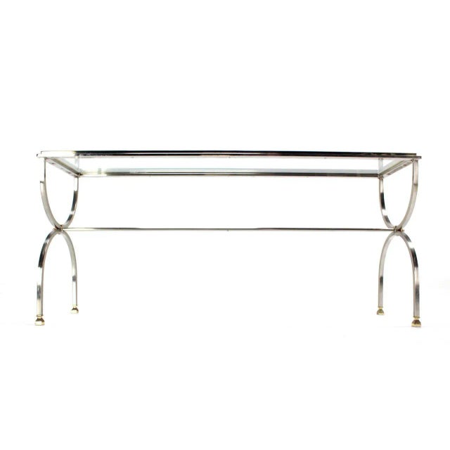 Vintage Mid Century Chrome Brass & Glass Top Console Table For Sale - Image 6 of 7