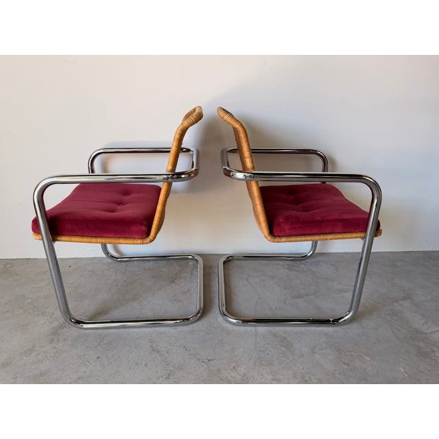 Mid Century Modern Harvey Probber Style Chrome & Cane Cantilever Arm Chairs - A Pair For Sale - Image 4 of 18