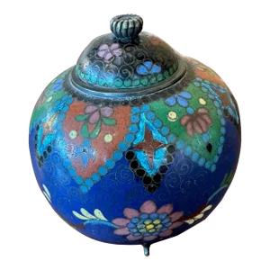 Antique Meiji Period Chinese Cloisonne Footed Censor