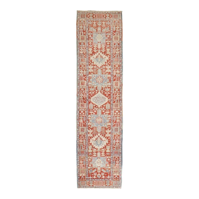 Red Persian Icy Blue Heriz Runner rug no. j5198 For Sale