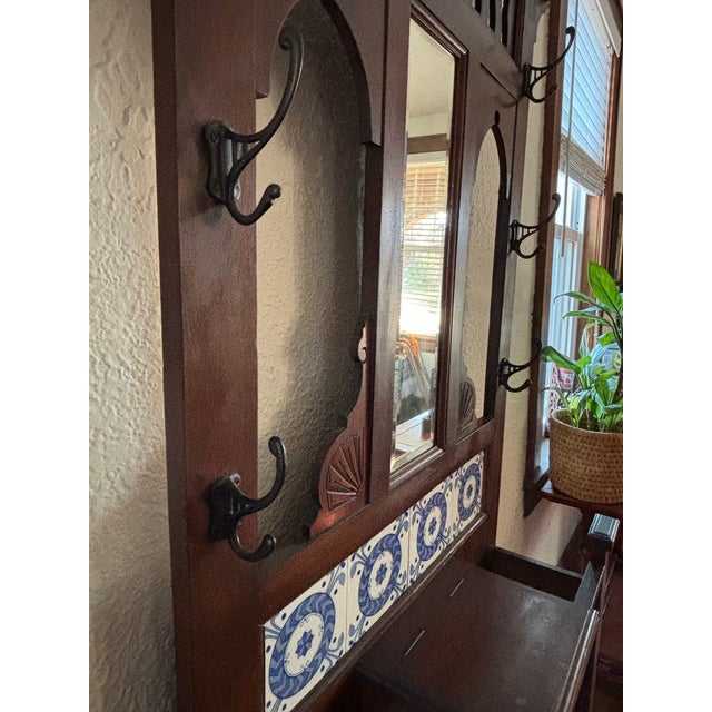 19th Century Antique English Oak Hall Tree Stand For Sale - Image 10 of 12