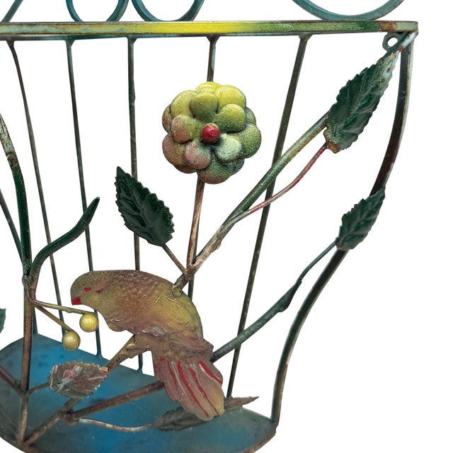 Hollywood Regency Vintage European Hollywood Regency Tole Bird and Floral Wall Planter, Circa 1960 For Sale - Image 3 of 7