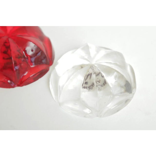 Plastic 1990s Norman Mercer Lucite Flower Orb Red and Clear Paperweights Pair Of For Sale - Image 7 of 13