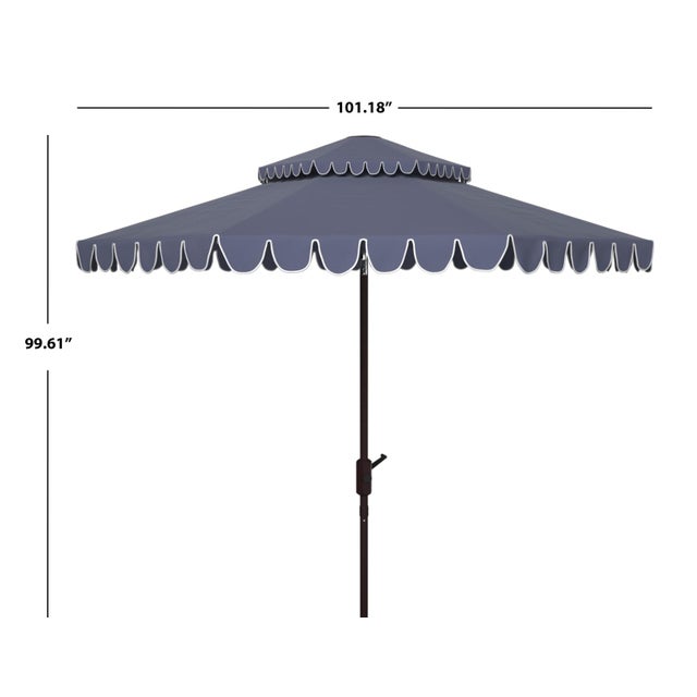 Traditional Venice 9Ft Round Double Top Crank Umbrella, Navy With White Trim For Sale - Image 3 of 6