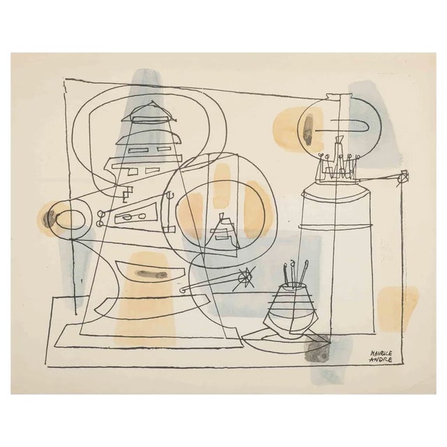 Maurice André, Abstract Composition, Original Drawing, Mid-20th-Century For Sale
