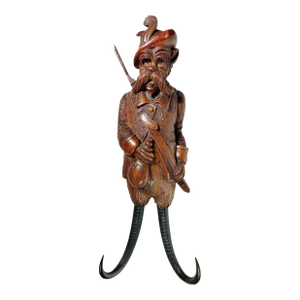 Late 19th Century Black Forest Whip Carved Wood Fox Music Box With Glass Eyes