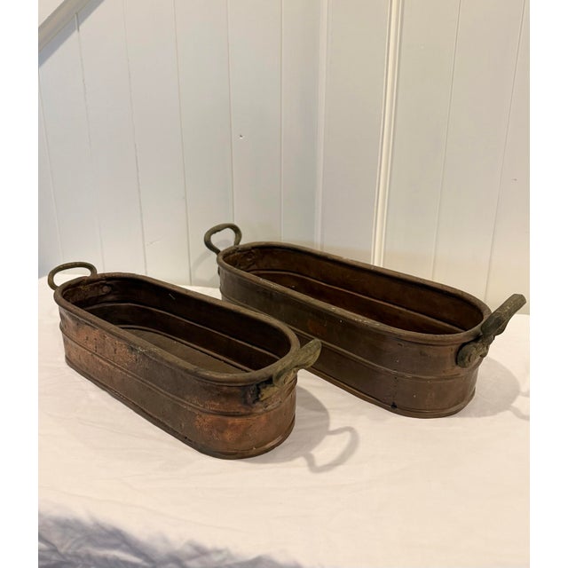 French Country Vintage Copper Planter Troughs / Jardinieres, A Pair For Sale - Image 3 of 12