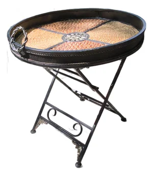 Vintage Hollywood Regency Woven Wicker and Wrought Iron Round Tray Table.