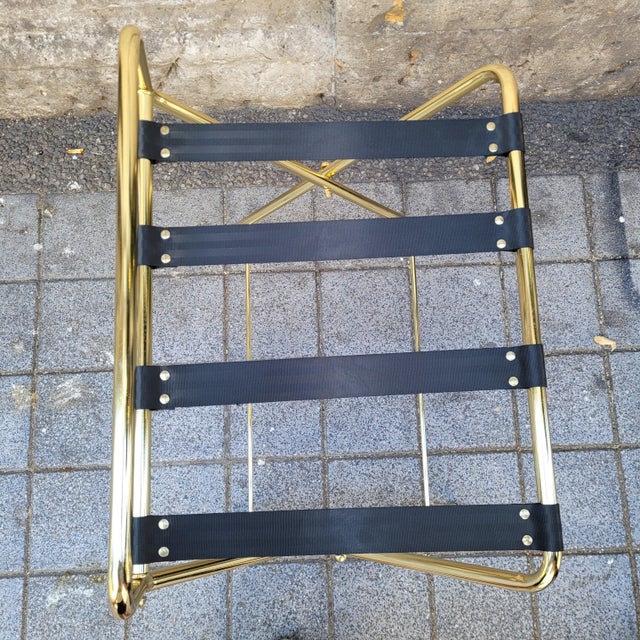 Folding Hotel Luggage Rack in Gold-Plated Steel and Textile, France, 1990s For Sale - Image 11 of 18