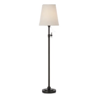 Thomas O'Brien by Visual Comfort Signature Bryant 27" Adjustable Cordless Table Lamp in Bronze with Linen Shade For Sale